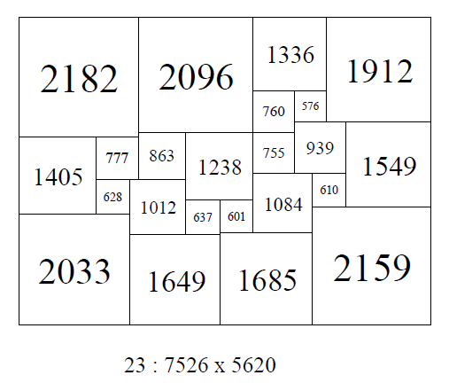 An order 23 SPSR 23 : 7526 x 5620 with ratio of largest element to smallest element of 2182/576 = 3.79