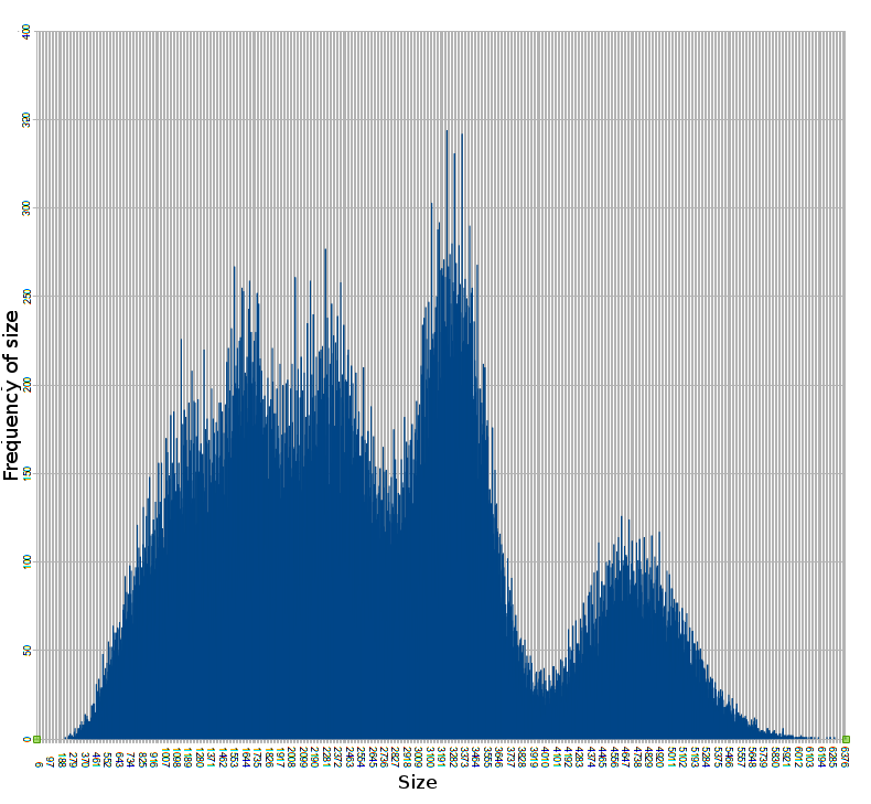 distribution of sizes in order 33 SPSS