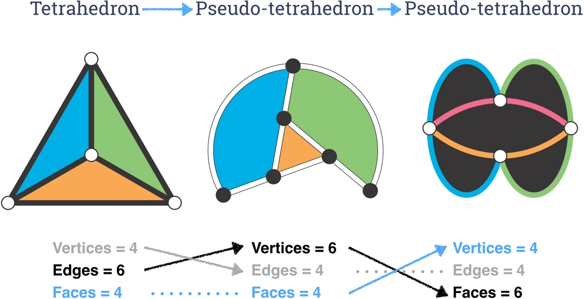 tetrahedron->pseudo-octahedron->pseudo-tetrahedron