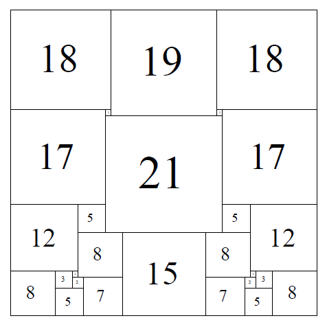 Simple Imperfect Squared Square, Order 27: 55 x 55 